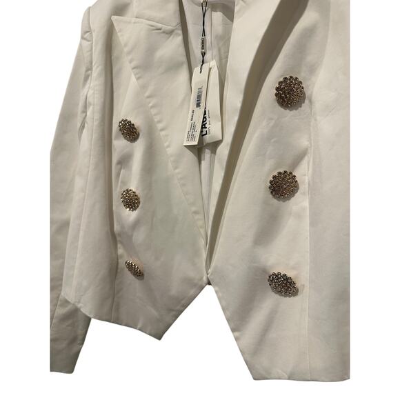 NWT L'Agence Size 8 Off White Gold Lila Boxy Preppy Luxury Crop Cotton Blazer - Picture 2 of 11